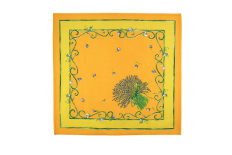 4 Stoff-Servietten Gelb mit Lavendel, ca. 40x40cm