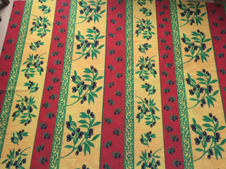 Provencestoff rot-gelb Oliven Bordre, Breite 140 cm, Pflegeleicht