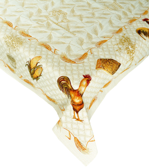 Gobelin-Decke Landhaus Beige mit Hhnern I, 100x100 cm