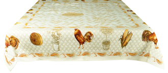 Gobelin-Decke Landhaus Beige mit Hhnern I, 100x100 cm