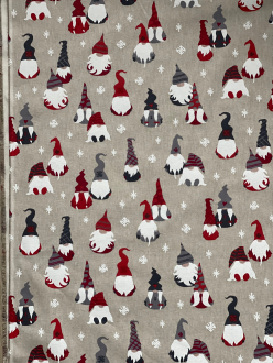 Lustige Wichtel, Witziger Weihnachtsstoff, Linnenlook, Breite 140cm, Pflegeleicht