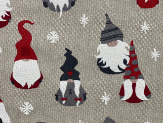 Lustige Wichtel, Witziger Weihnachtsstoff, Linnenlook, Breite 140cm, Pflegeleicht