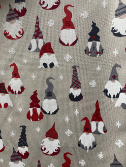 Lustige Wichtel, Witziger Weihnachtsstoff, Linnenlook, Breite 140cm, Pflegeleicht