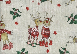Rentier Rudolf und Olaf, Weihnachtsstoff, pflegeleicht, Breite 140cm