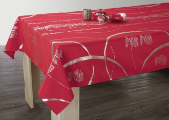 Festliche Tischdecke rot mit Silber, 240x150cm, Antitache, abwischbar, Lotuseffekt