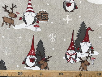 Lustige Elche 7, Witziger Weihnachtsstoff, Linnenlook, Breite 140cm, Pflegeleicht