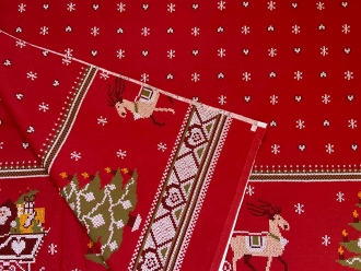 Spiegelbordre, Tischdeckenstoff Baumwolle weihnachtlich, Rot