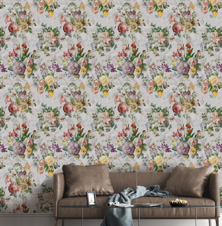 Panama Flowers Marie-Antoinette, Natur, Breite 160cm, Pflegeleicht, abwischbar