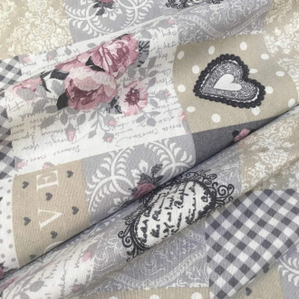 Rosenstoff, Bezaubernder Dekostoff mit Rosen und Herzen, LIA, Breite 140 cm