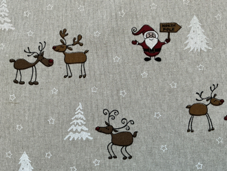 Lustige Elche 2, Weihnachtsstoff, Linnenlook, Breite 140 cm