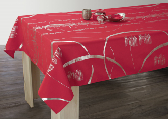 Festliche Tischdecke rot mit Silber, 200x150cm, Antitache, abwischbar, Lotuseffekt