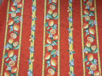 Baumwollstoff Menton Orange mit Zitronen, Bord�re, Breite 160 cm