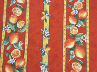 Baumwollstoff Menton Orange mit Zitronen, Bord�re, Breite 160 cm
