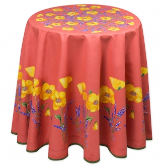 Tischdecke rund Orange mit Mohnblumen, Baumwolle, ca. 180 cm
