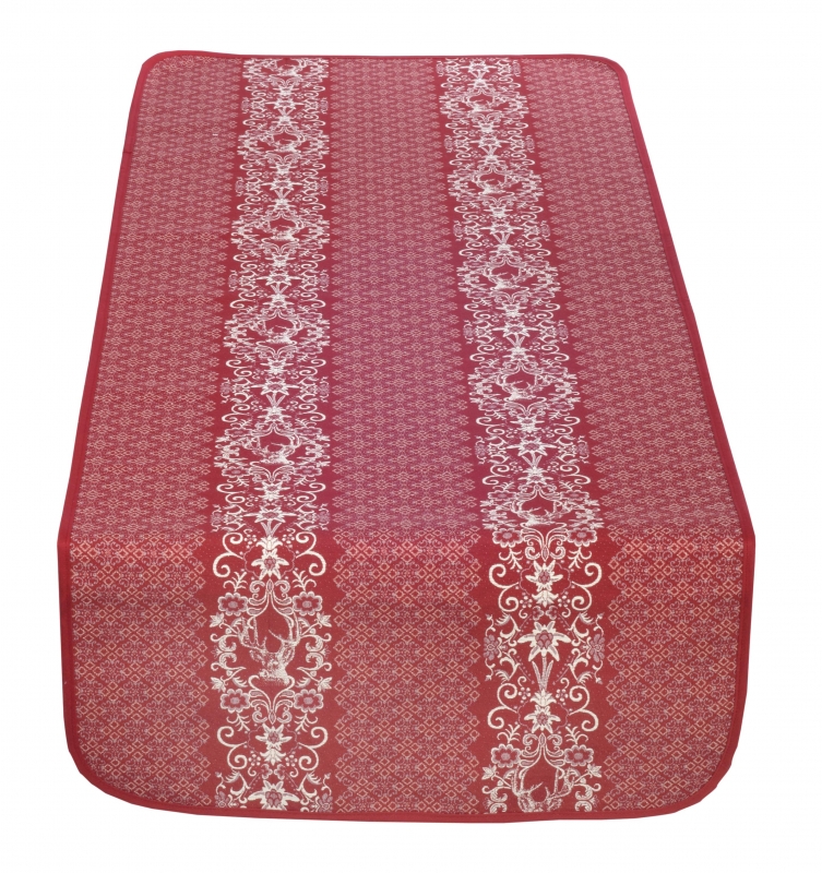 Bezaubernder Tischläufer, rot mit Hirsch und Edelweiß, Doubleface,  Beidseitig, 50x140 cm