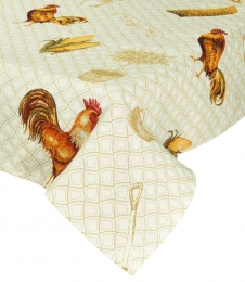 Gobelin-Decke Landhaus Beige mit Hühnern I, 140x140 cm