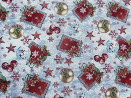 Herrlicher Gobelin Weihnachten Navidad, grau-rot mit Kugeln, Breite 140 cm