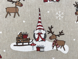 Lustige Elche 7, Witziger Weihnachtsstoff, Linnenlook, Breite 140cm, Pflegeleicht