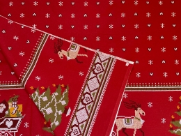 Spiegelbordüre, Tischdeckenstoff Baumwolle weihnachtlich, Rot