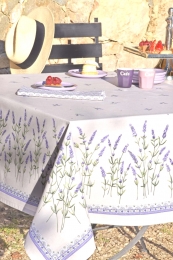 Baumwoll Tischdecke weiß mit Lavendel, rechteckig, ca. 155x200 cm