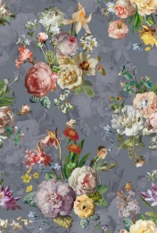 Panama Flowers Marie-Antoinette, Gray, Breite 160cm, Pflegeleicht, abwischbar
