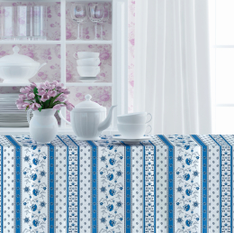 Avignon blau-wei, Beschichtete Baumwolle,  Breite 150 cm, Abwischbar, Waschbar