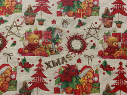 Bezaubernder Weihnachtsstoff mit Lurex, X-Mas-Teddybrchen, Breite 140 cm