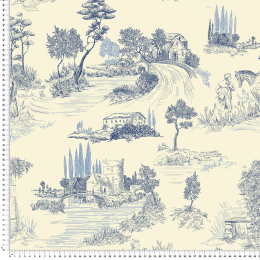 Toile de Jouy blau, Breite 140 cm, Baumwollmischung