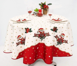 Bezaubernde Weihnachtstischdecke, rund 160 cm, wei-rot Antitache