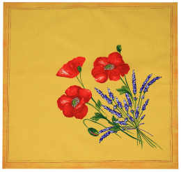 4 Stoff-Servietten gelb mit Klatschmohn 40x40cm