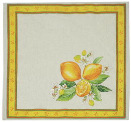4 Stoff-Servietten Natur Zitronen Baumwolle, ca. 40x40cm